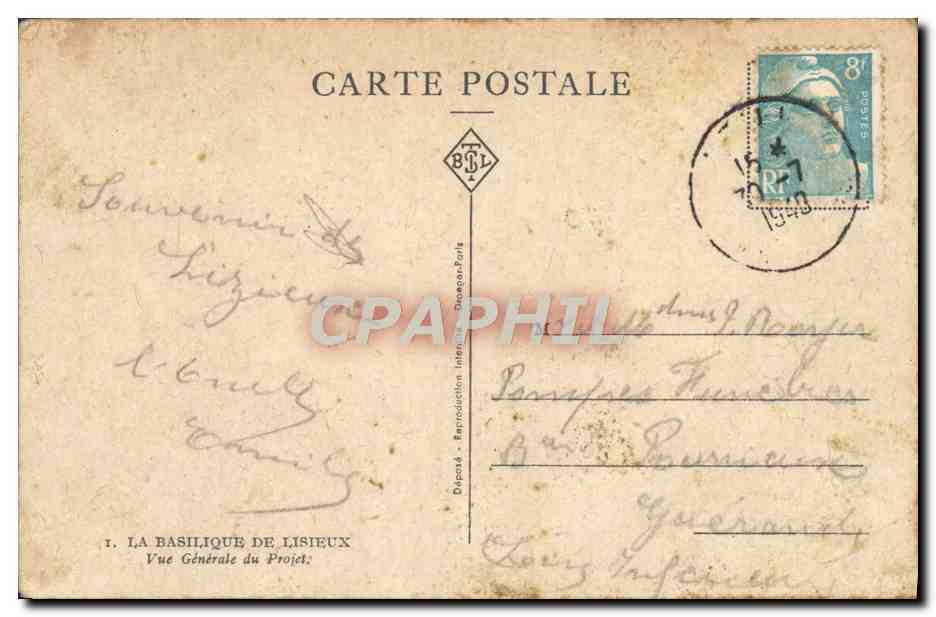 CPA La Basilique De Lisieux Vue Generale du Projet — Rückseite
