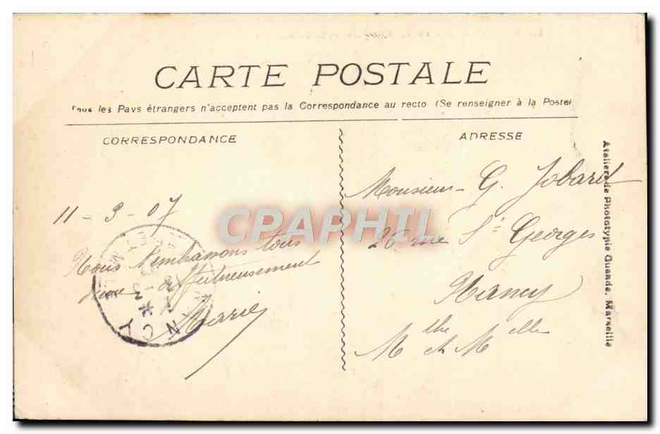 Marseille - Fort Saint Jean et la Cathédrale — Atelier de Phototypie Quande, n°82 — Rückseite