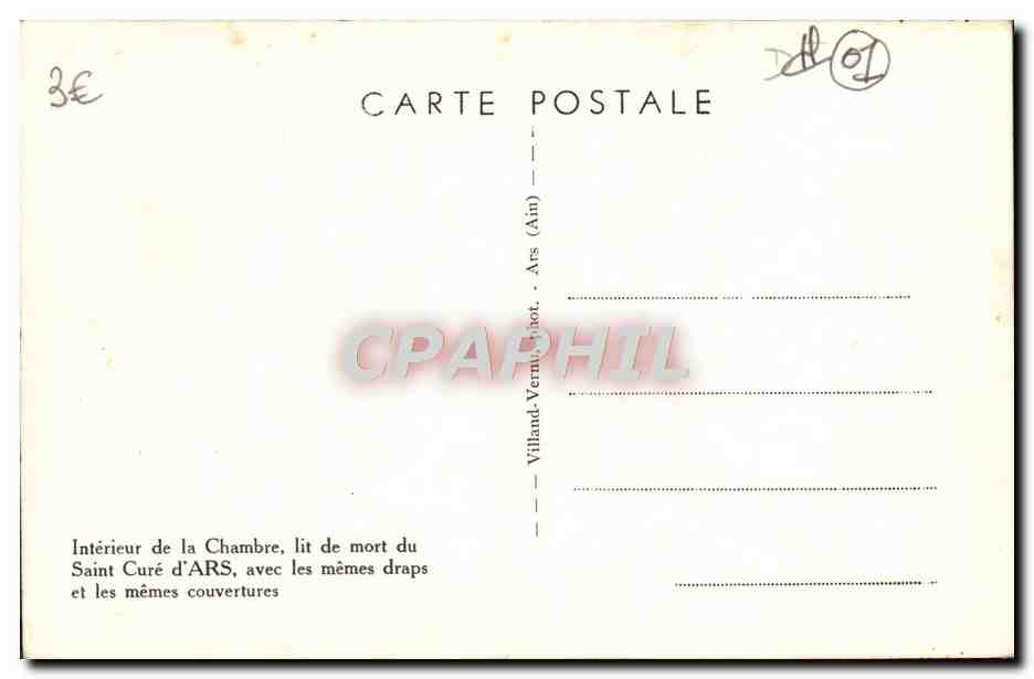 Intérieur de la Chambre du Saint Curé d'ARS — lit de mort — Villand-Vermilion, Ain — Verso