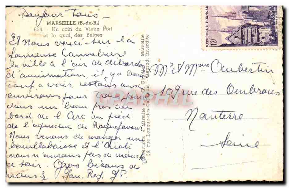 CPA Marseille Un Coin du Vieux Port et le Quai des Belges — Verso