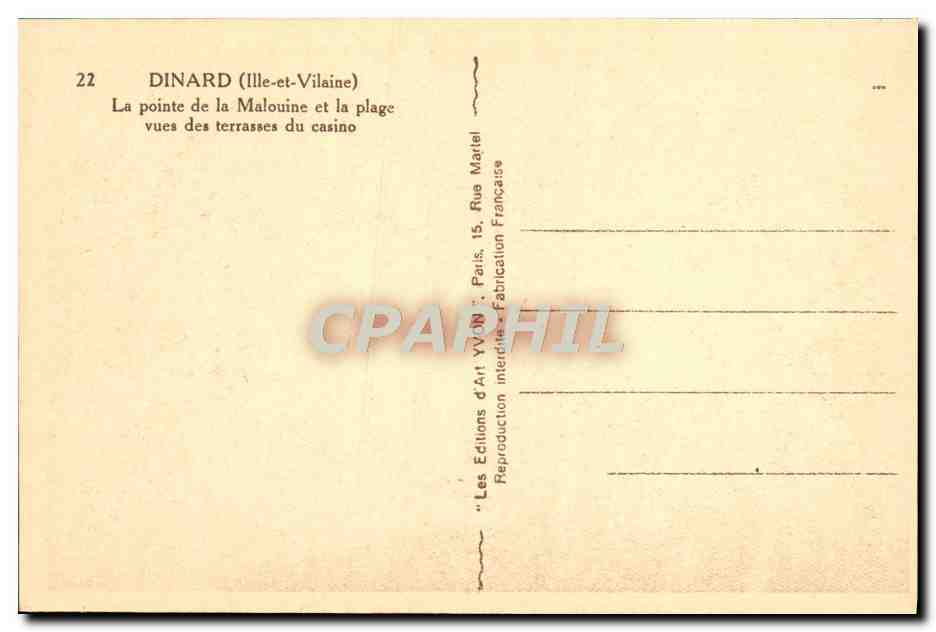 CPA Dinard La Pointe de la Malouine et la Plage vues des terrasses du casino — Rückseite