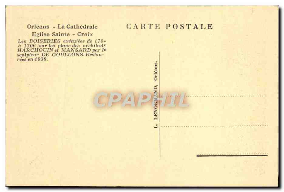 CPA Orleans La Cathedrale Eglise Saint Croix Les boiseries  — Verso