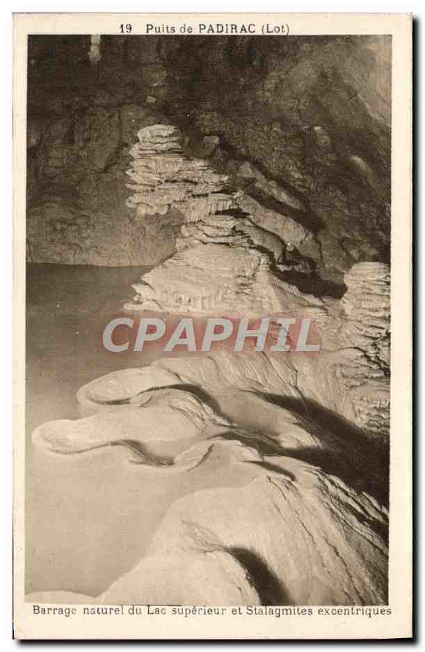 Puits de PADIRAC (Lot) — Natürlicher Damm des Obersees und exzentrische Stalaktiten — Phototypie-Hélio-Francis, Limoges