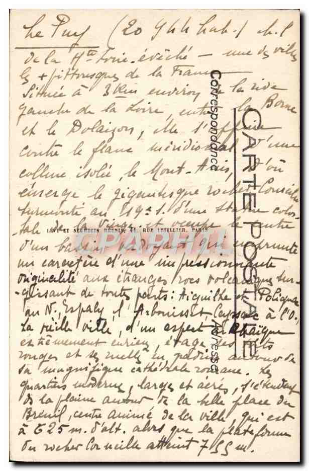 CPA Le Puy Vue generale Prise du Mont Rouzon — Rückseite
