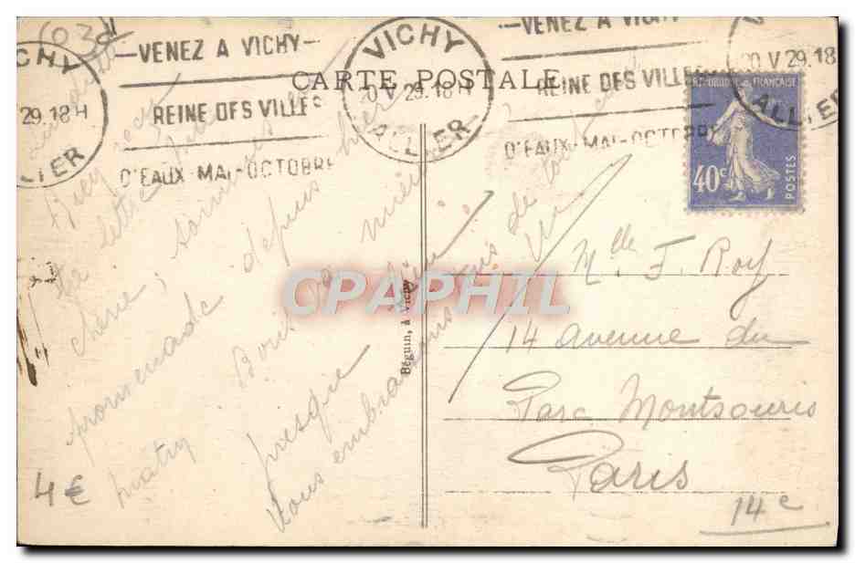 CPA Vichy Le Casino — Verso
