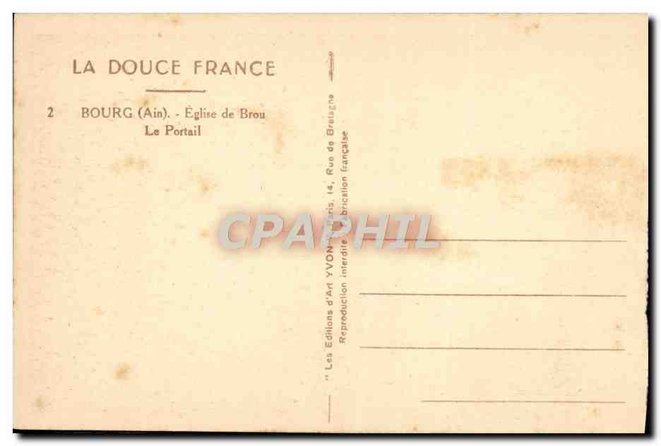 CPA Bourg Eglise de Brou Le portail — Verso