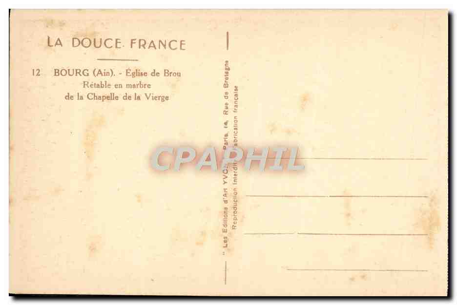 CPA Bourg Eglise de Brou Retable en marbre de la chapelle de la vierge  — Verso