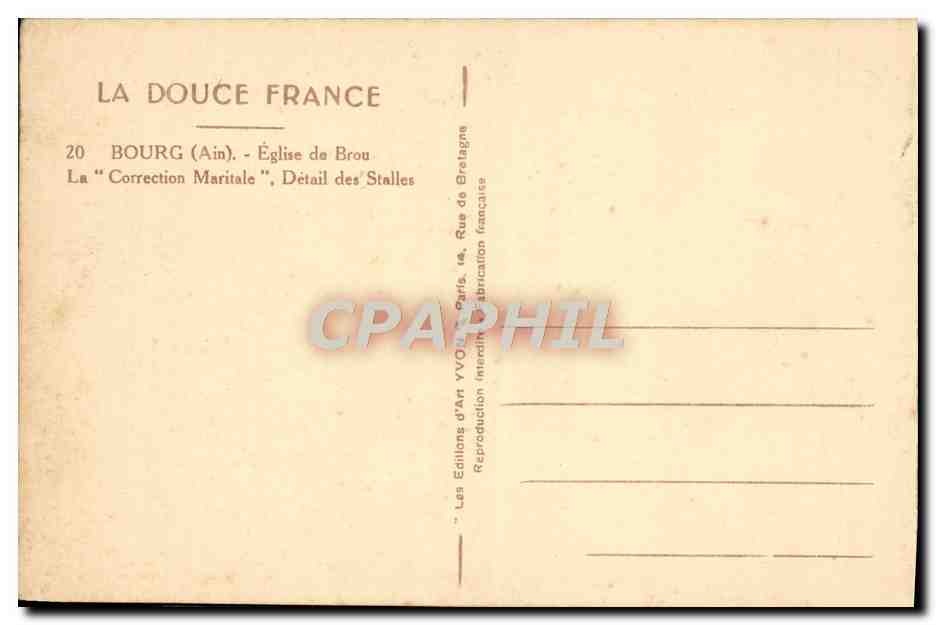 CPA Bourg Eglise de Brou La correction maritale Detail des stalles — Verso