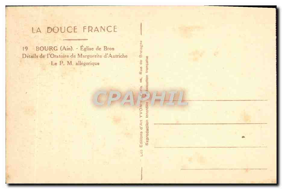 CPA Bourg Eglise de Brou Details de L'Oratoire de Marguerite d'Autriche Le PM allegorique — Verso
