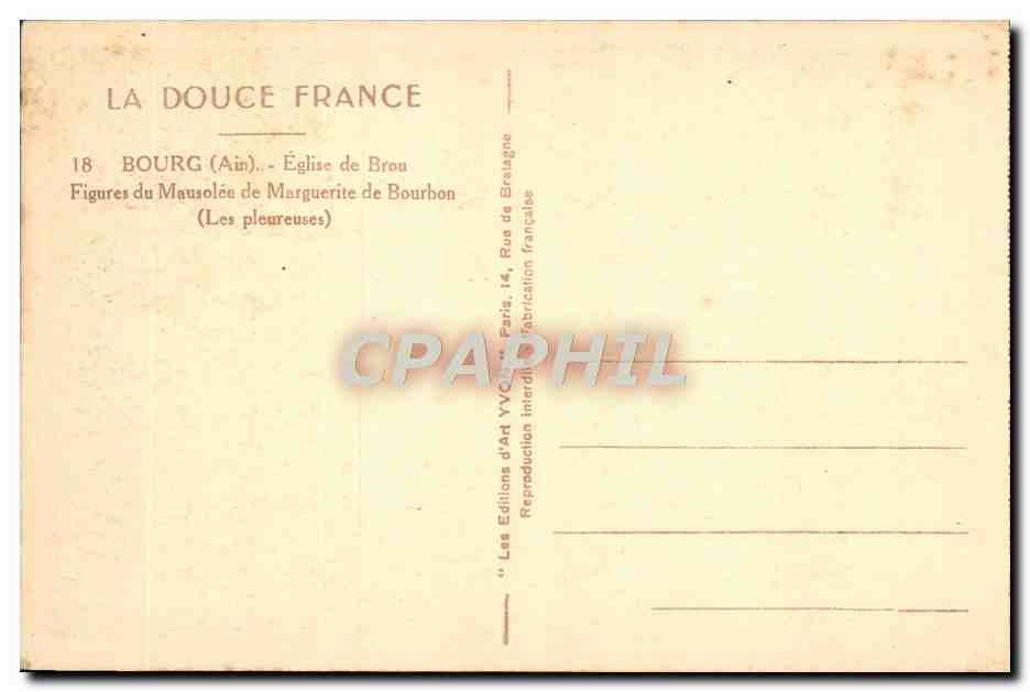 CPA Bourg Eglise de Brou Figures du Mausolee de Marguerite de Bourbon Les pleureuses — Back