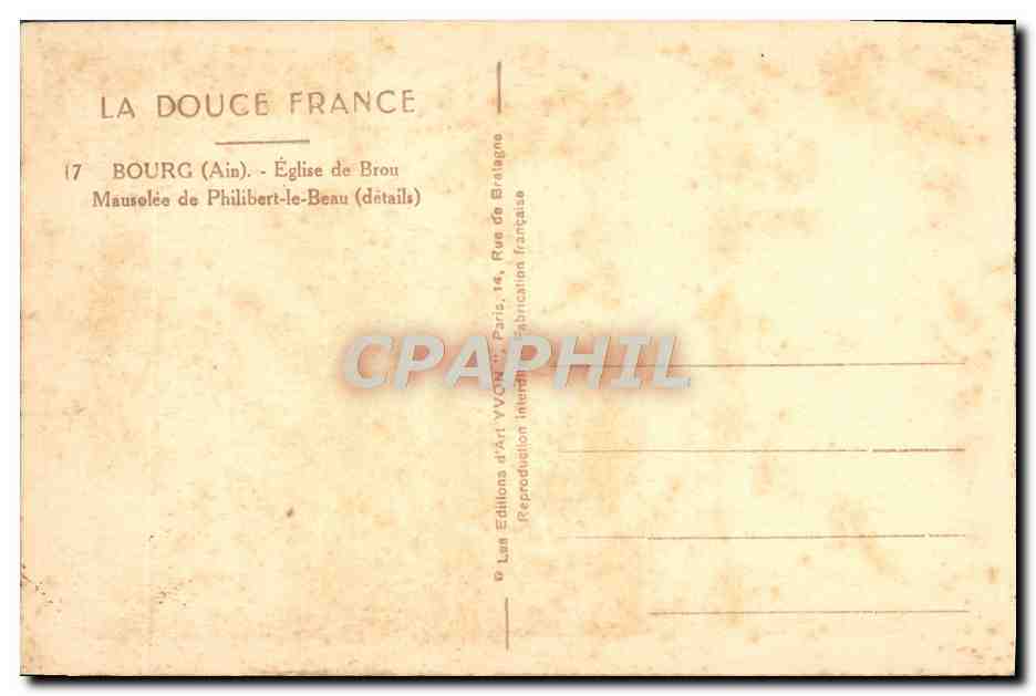 CPA Bourg Eglise de Brou Mausolee de Philibert le Beau Details — Rückseite