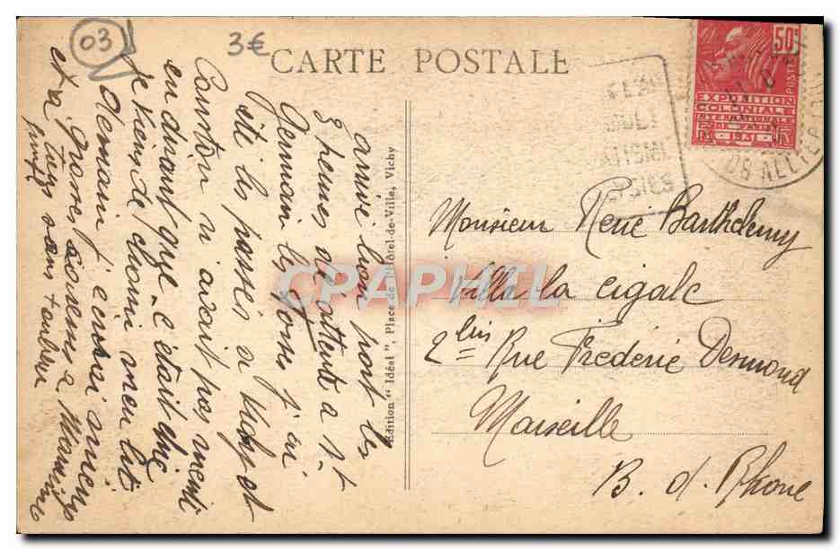 CPA Vichy Terrasse Et Theatre Du Casino — Verso