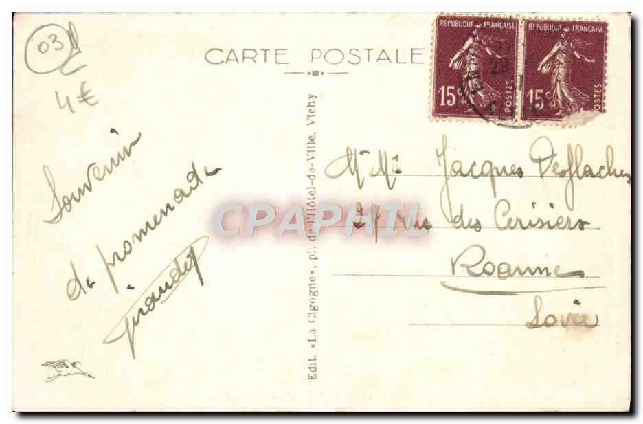 CPA Vichy Le Parc Du Casino — Rückseite