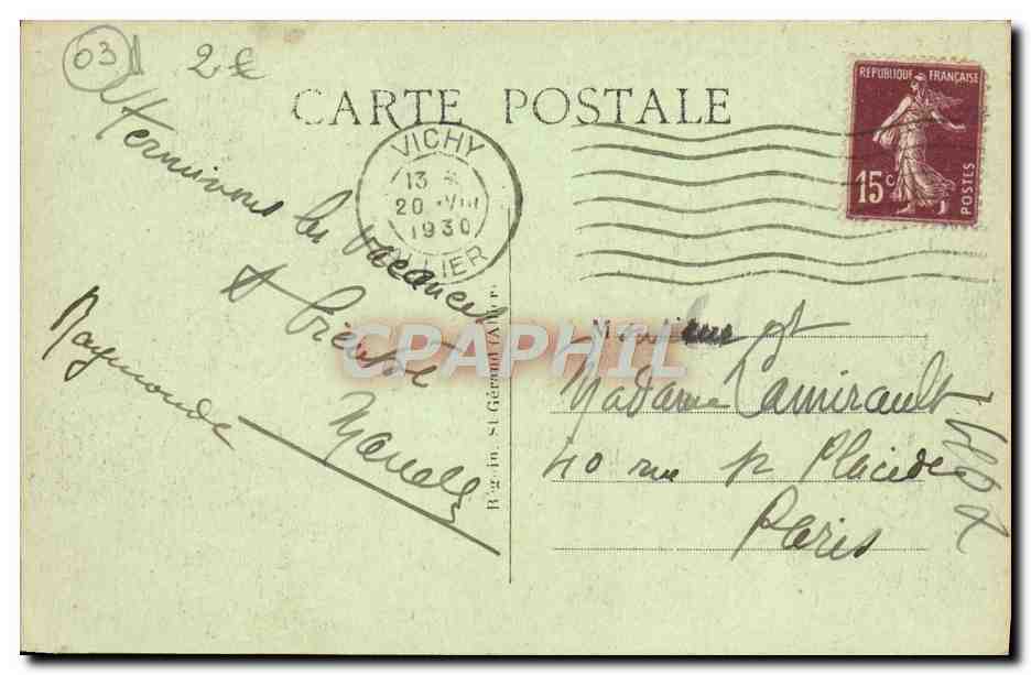 CPA Vichy Parcs De Massif Et Sous Bois — Verso