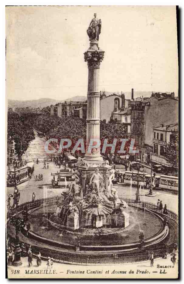 CPA Marseille Fontaine Cantini Et Avenue Du Prado Tramway