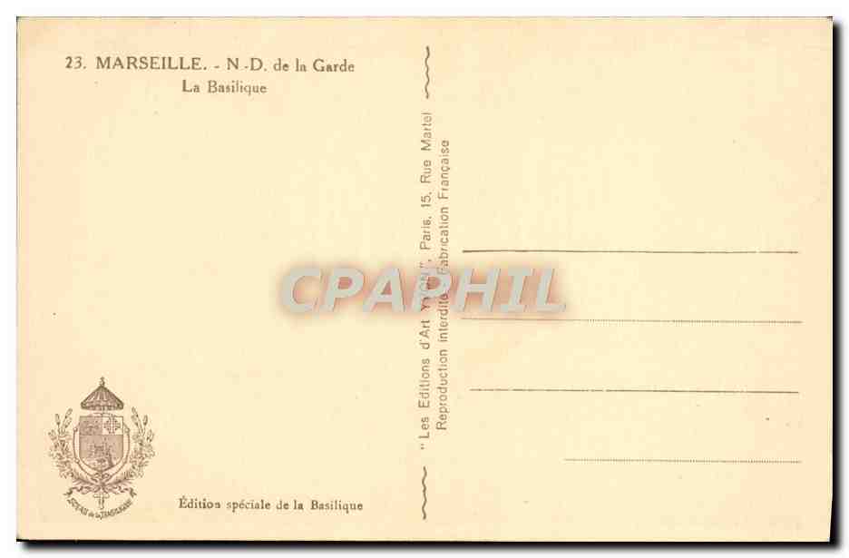 CPA Marseille ND De La Garde La Basilique — Rückseite