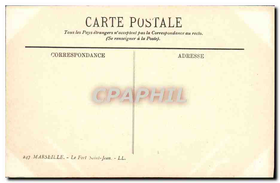 CPA Marseille Le fort Saint Jean  — Verso
