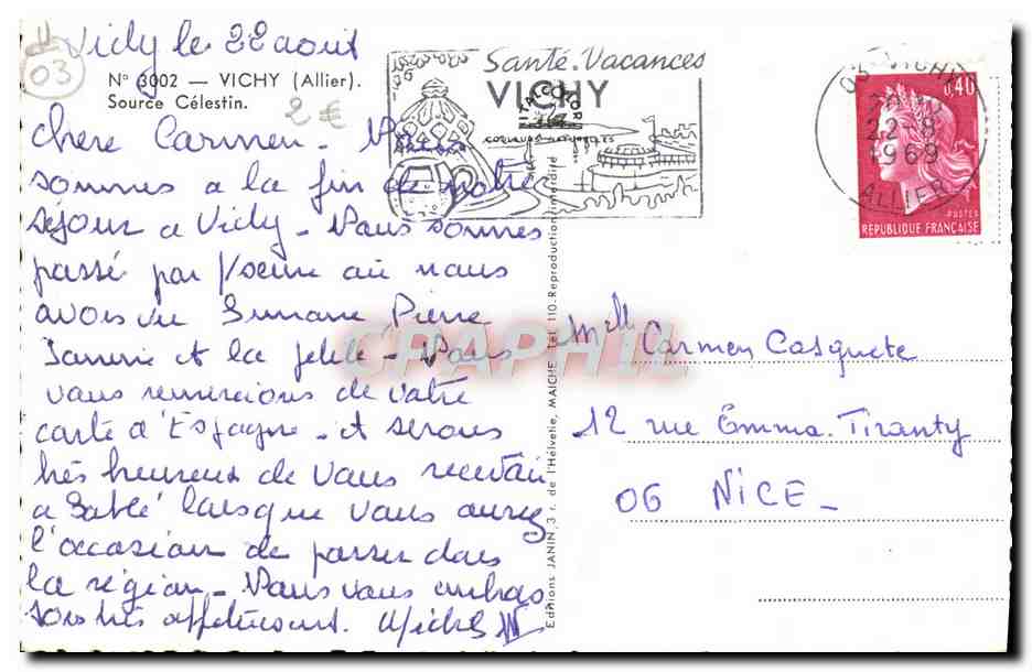 CPM Vichy Source Celestin — Verso