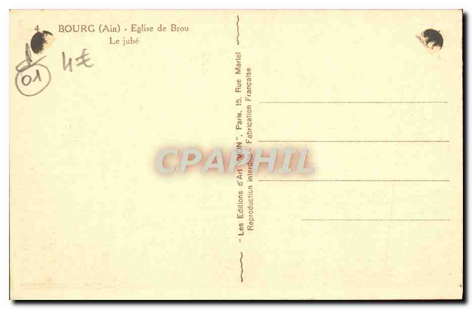 CPA Bourg Eglise De Brou Le Jube — Rückseite