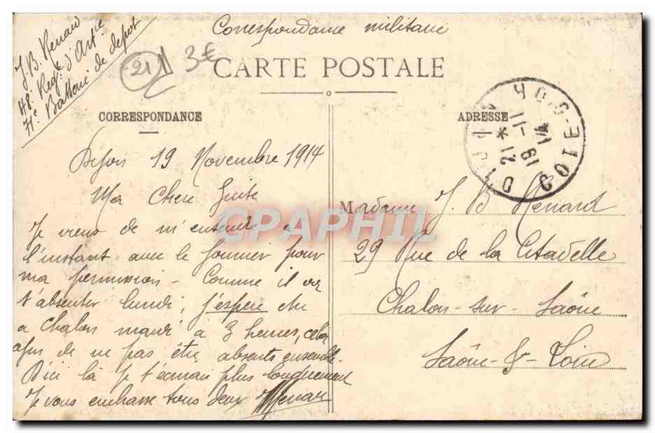 CPA Dijon Puits De Moise et David — Rückseite