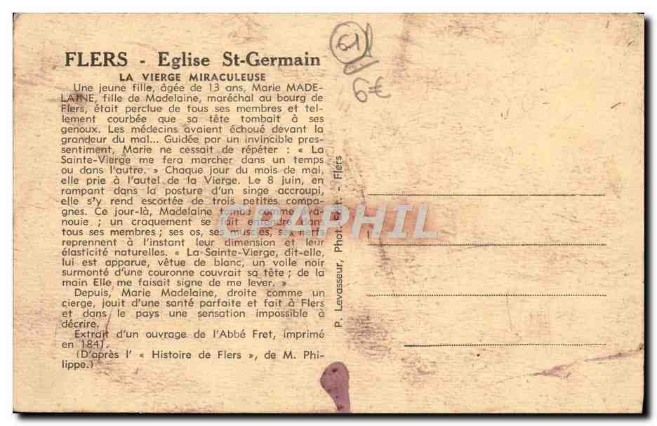 CPA Fkers Eglise St Germain La vierge miraculeuse  — Rückseite
