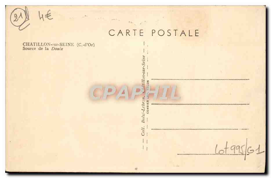 CPA Chatillon Sur Seine Source de la Douix — Back