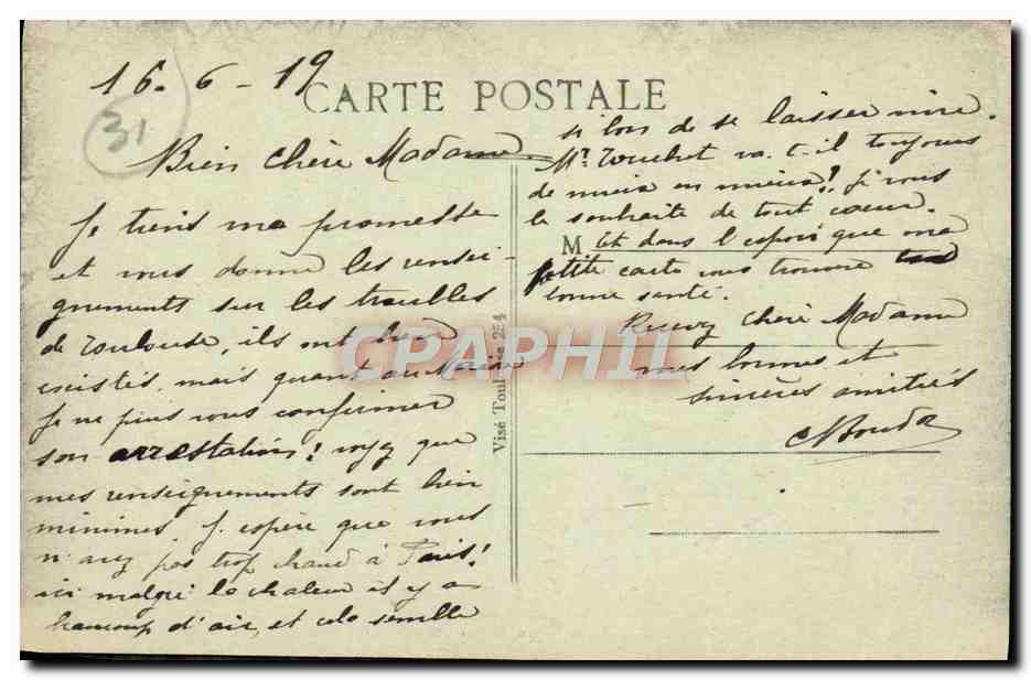 CPA Toulouse Au Jardin Des Plantes — Verso