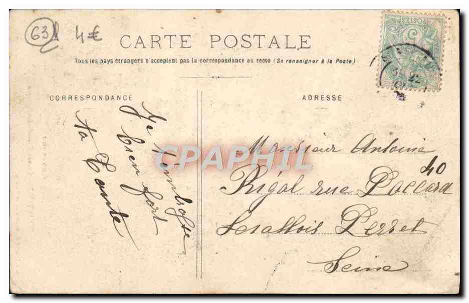 CPA L'Auvergne St Nectaire Grande Cascade Des Granges — Rückseite