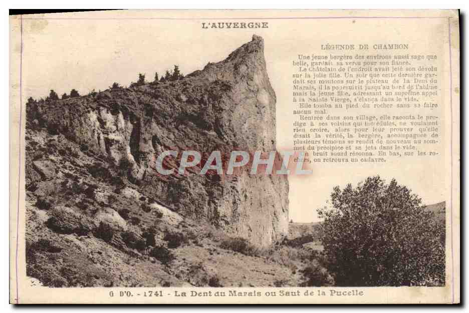 La Dent du Marais ou Saut de la Pucelle — Légende de Chambon — J. Gostichangos, édit., Dijon (P.-de-D.)