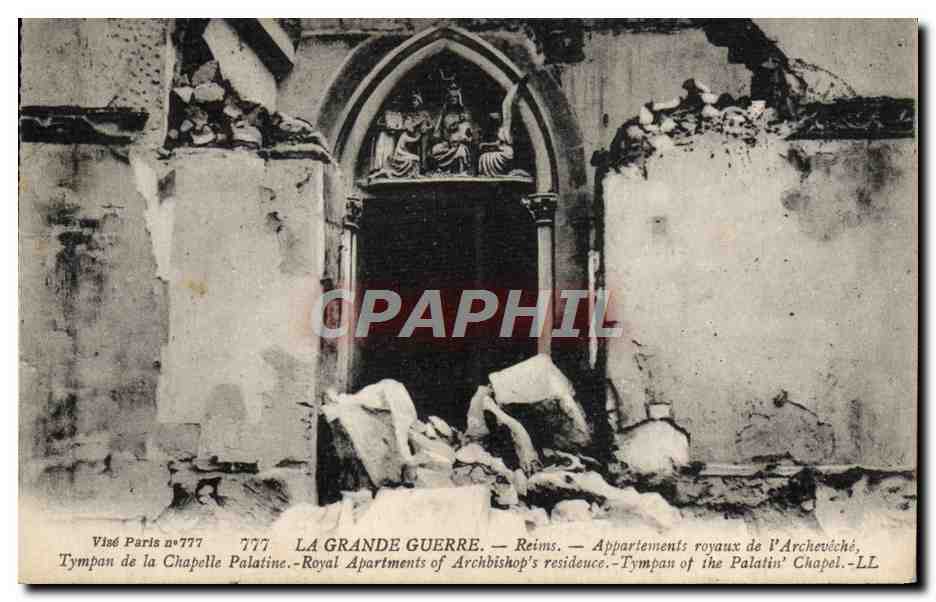 CPA Reims Appartements royaux de l'archeveche Tympan de la chapelle palatine Militaria 