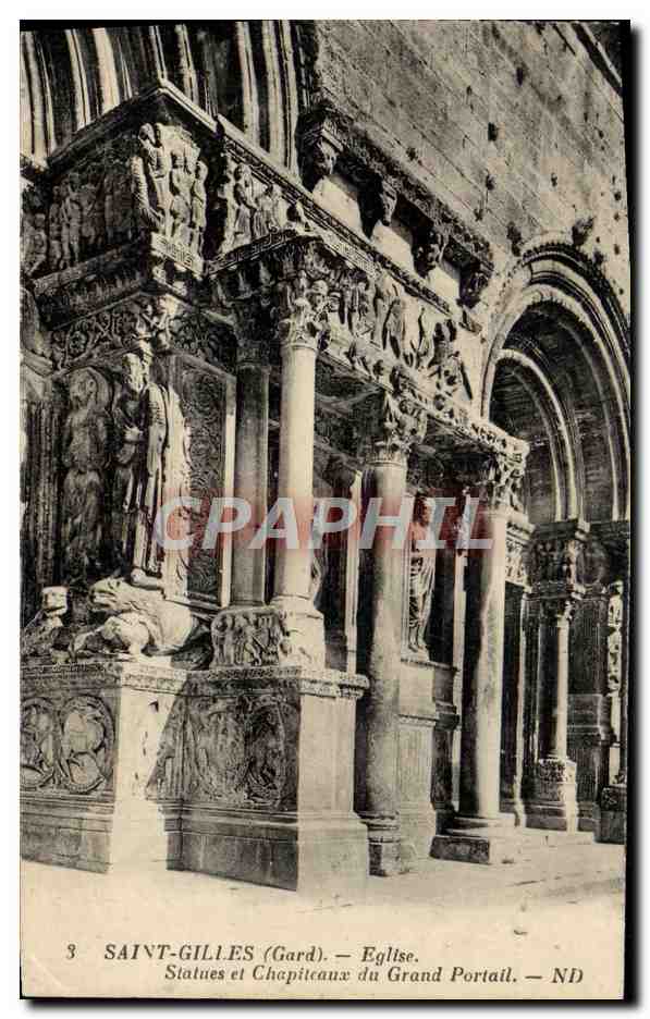 Saint-Gilles (Gard) — Église. Statues et Chapiteaux du Grand Portail — ND