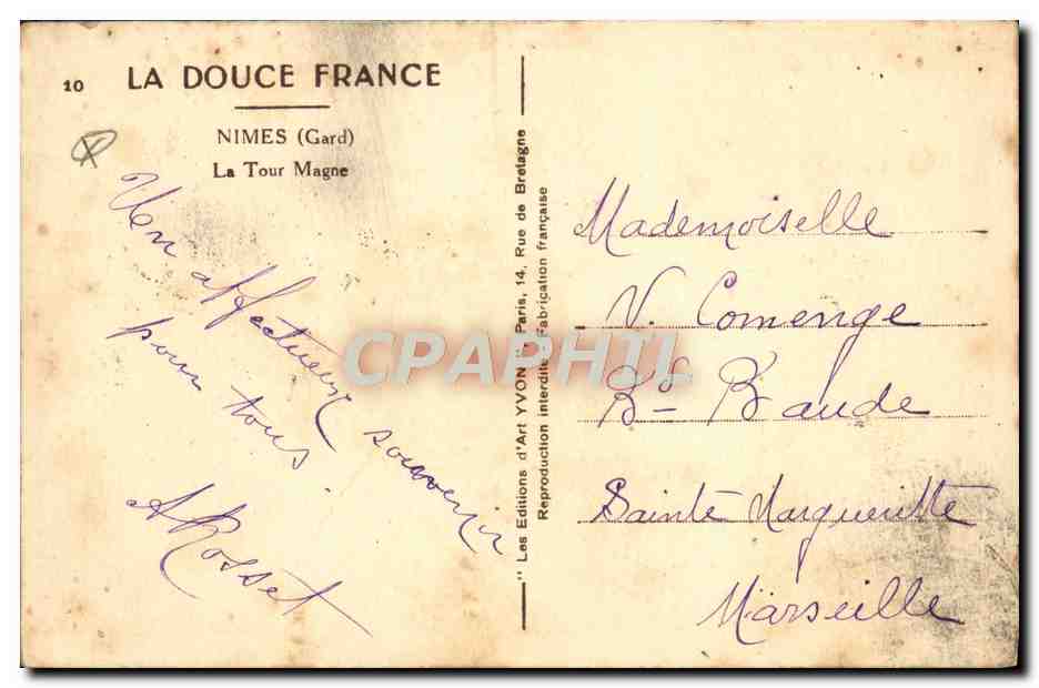 CPA Nimes La Tour Magne — Rückseite