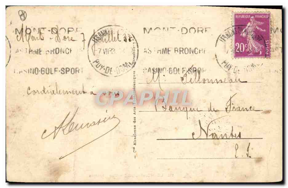 El Mont Dore - Vista general — editor anónimo, n° de serie 181 — Reverso