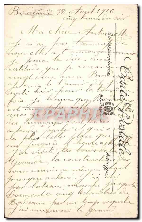 Bordeaux — Colonne des Girondins et les Quinconces — Éditeur L.I. — Verso