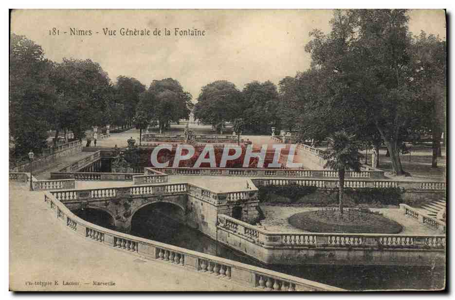 Nîmes - Vue Générale de la Fontaine — n°181 — éditeur E. Lacour, Marseille