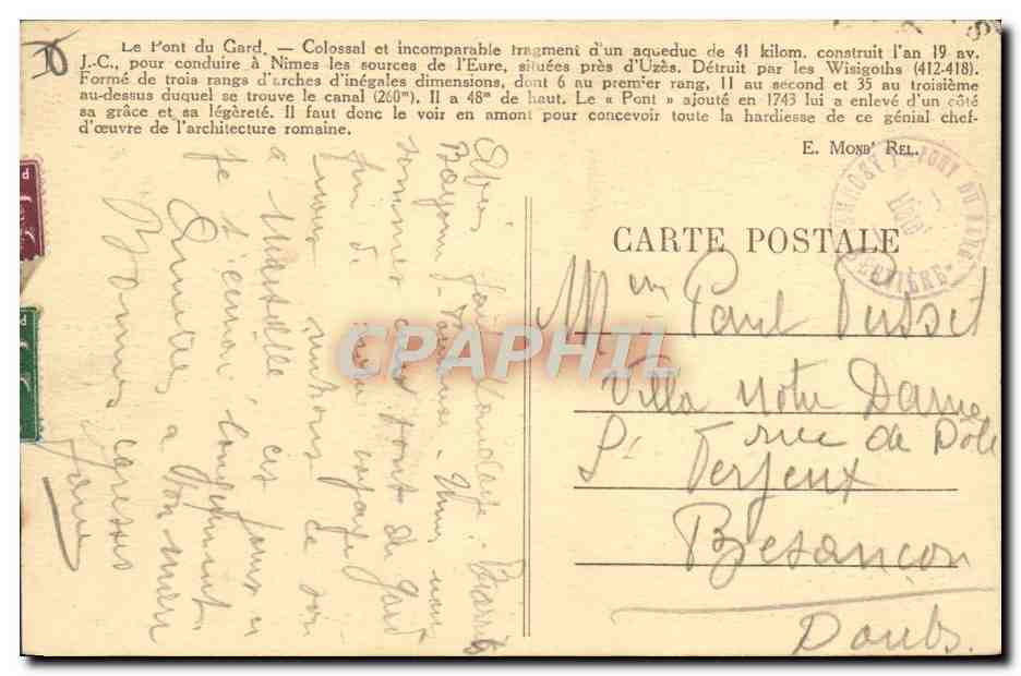 Le Pont du Gard — vue en amont sur la rive droite du Gardon — éditeur M.A.R.T.E. n°17 — Reverso