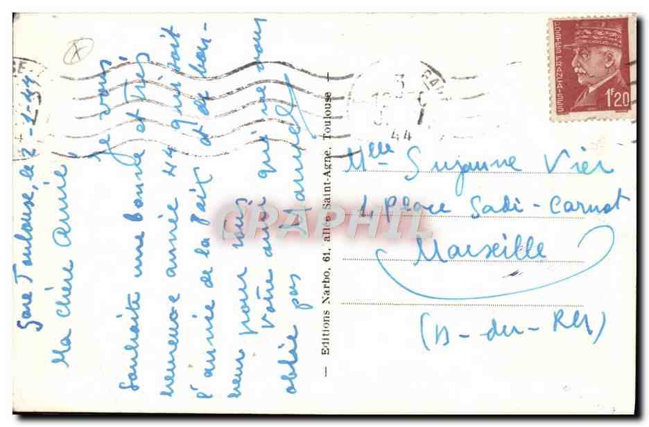 Toulouse — Rue d'Alsace — Éditeur Narbo, n° (1) - du - Rév — Verso