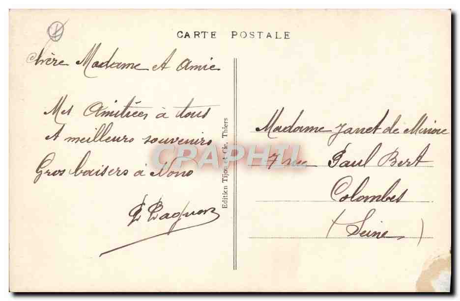 CPA Thiers Vue Prise Du Pont De Seychalles — Rückseite