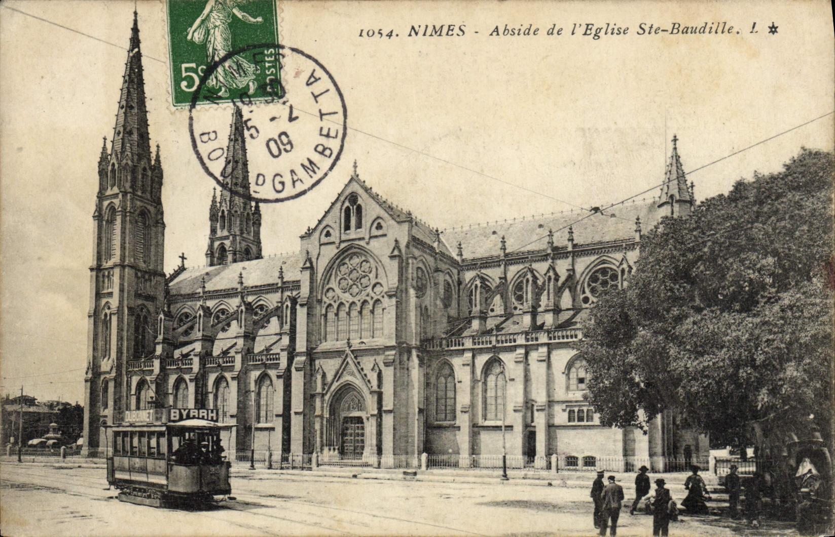 CPA Nimes Abside De I'Eglise Ste Baudille Tramway Byrrh