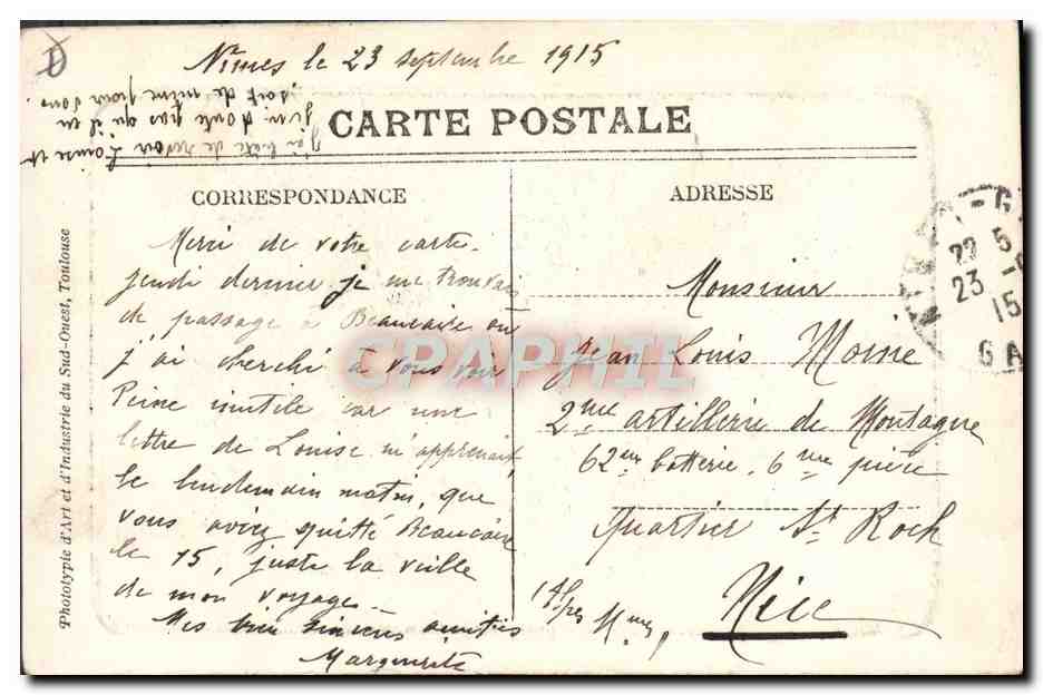 Nîmes — La Fontaine Pradier — Phototypie d'Art et d'Industrie du Sud-Ouest, Toulouse, n°17 — Rückseite