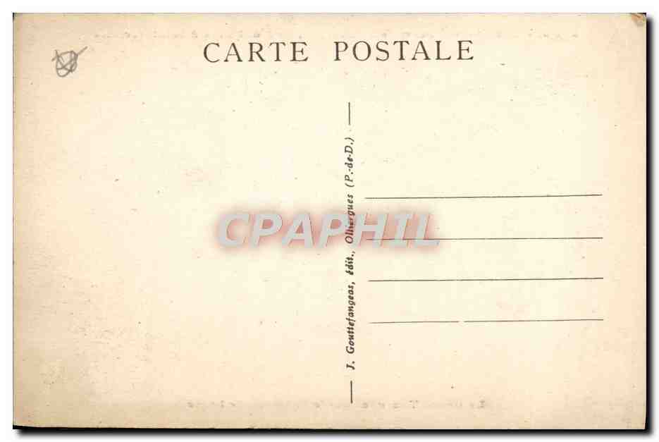 Route Thermale d'Auvergne, du Mont-Dore à Saint-Nectaire — Le Grand Tournant sur le Ruisseau de Diane — J. Gouttefanges, édit., Ollergues (P.-de-D.) — Verso