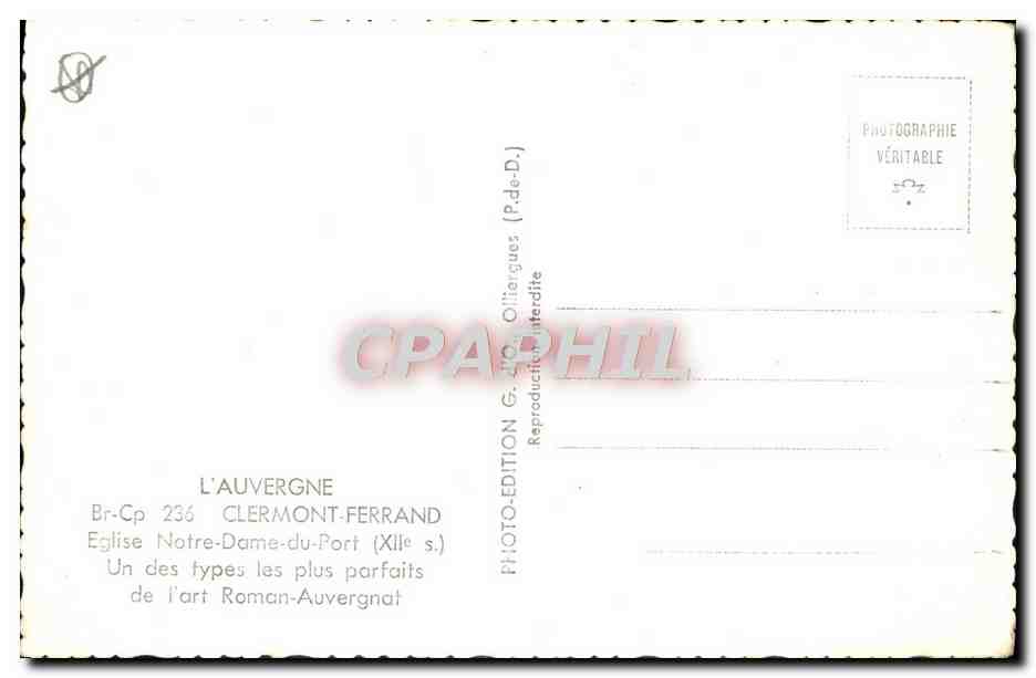 CPM L'Auvergne Clermont Ferrand Eglise Notre Dame Du Port — Verso
