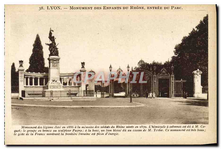 LYON — Monument des Enfants du Rhône, entrée du Parc — X. Coutagny, édit., 36, r. P. Hugo, Lyon.