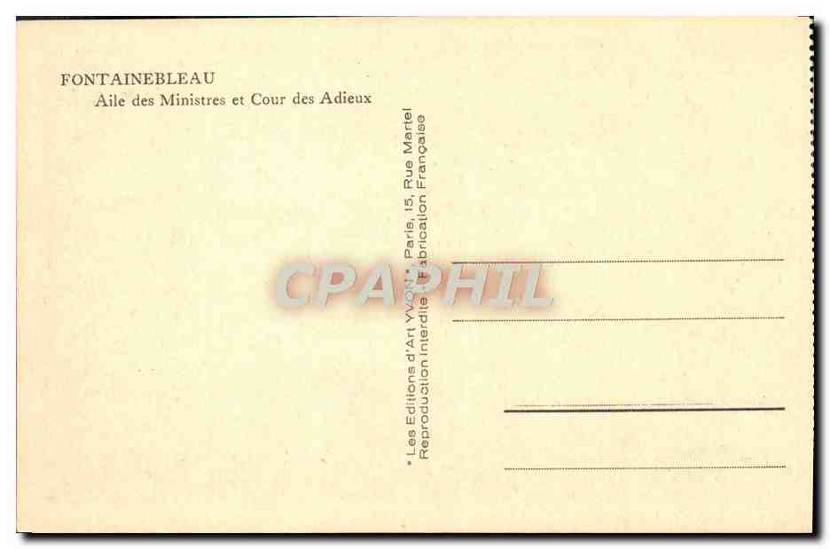 Fontainebleau — Ala de los Ministros y Paseo de los Adioses — Ediciones d'Art Yvon — Reverso