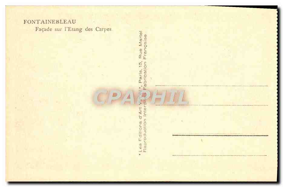 Fontainebleau — Facciata sull'Étang des Carpes — Edizioni d'Art WEN, Parigi — Verso