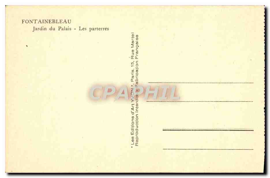 Fontainebleau — Jardín del Palacio - Los parterres — YVON, n°409 — Reverso