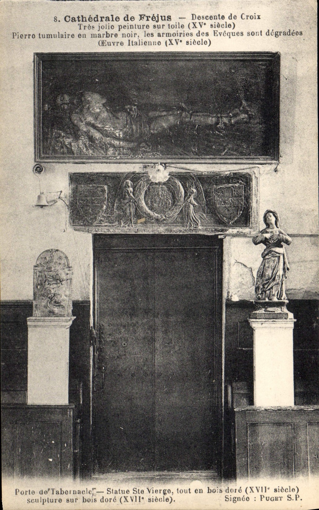 Cathédrale de Fréjus — Intérieur avec peinture et sculpture — Signée Pugert S.P.