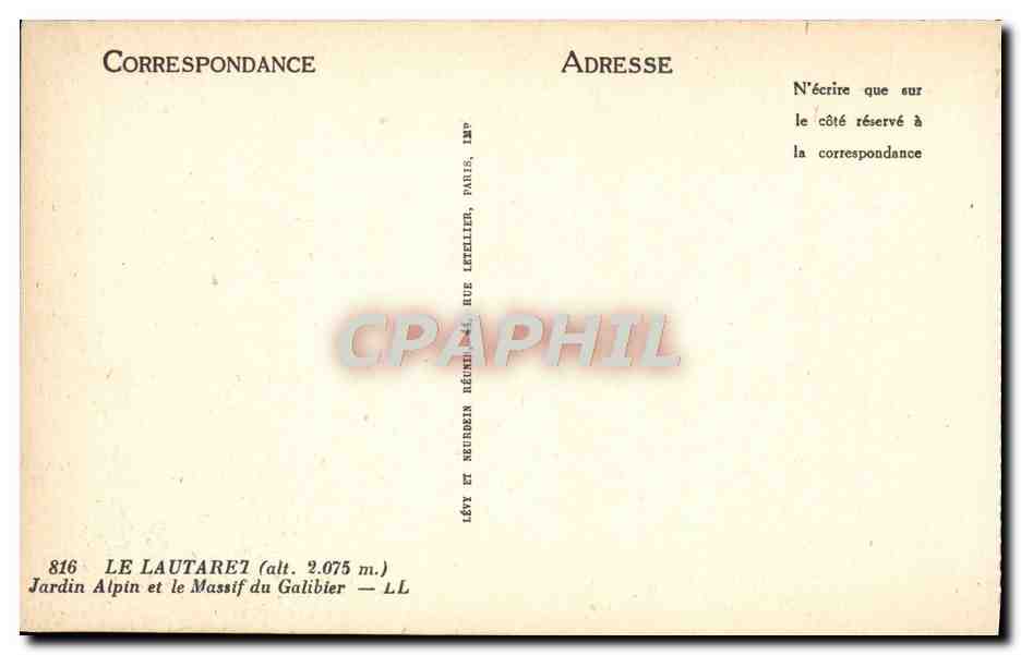 Le Lautaret — Jardin Alpin et le Massif du Galibier — Imp. Levrain Réunis, Paris — Verso