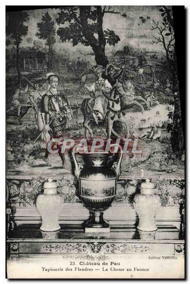 CPA Pau Chateau Tapisserie des Flandres La chasse au faucon