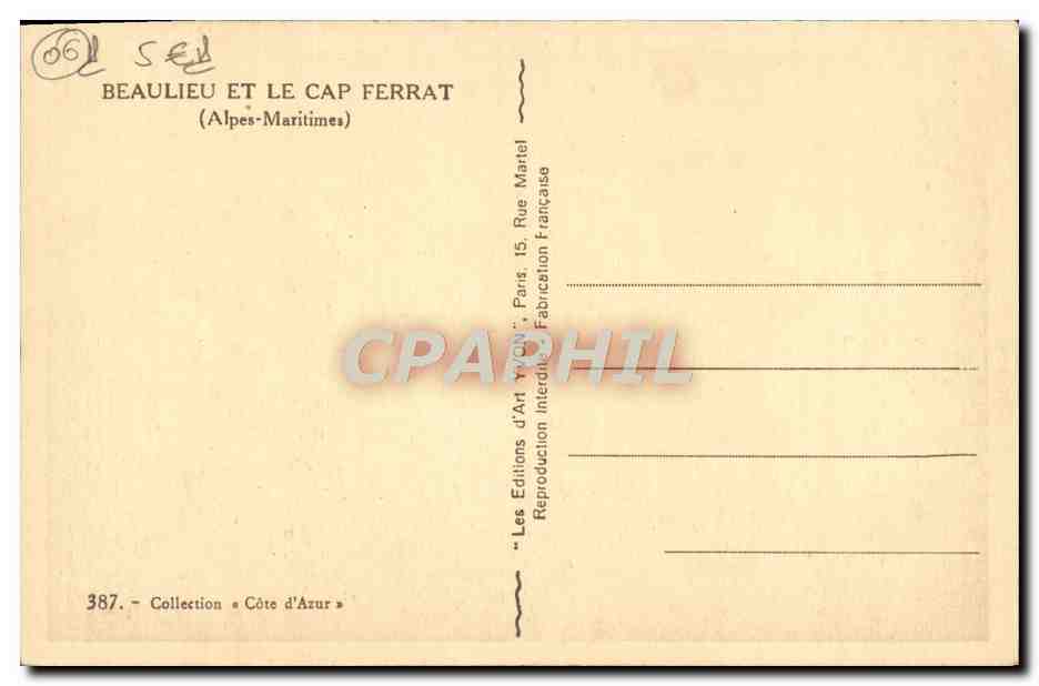 Beaulieu et le Cap Ferrat — Alpes-Maritimes — Éditions d'Art Wicon, Paris — Rückseite